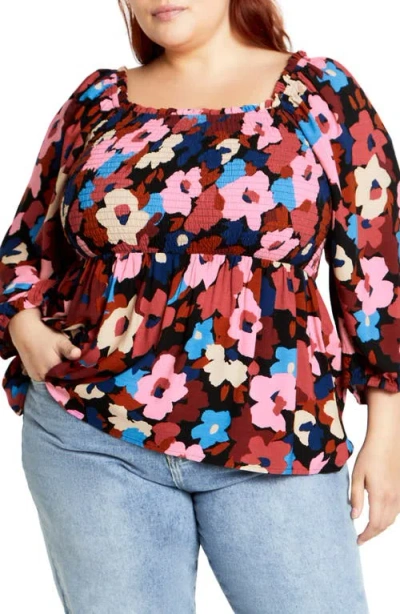 City Chic Poppy Balloon Sleeve Peplum Top In Sugar Coated