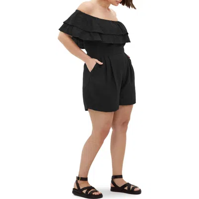 City Chic Poppy Off The Shoulder Romper In Black