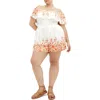 City Chic Poppy Print Off The Shoulder Jumpsuit In Peach Pop Border