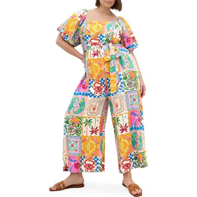 City Chic Positano Patchwork Print Jumpsuit In Multi