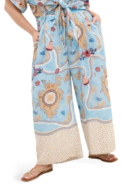 City Chic Postcard Print Pants In Blue
