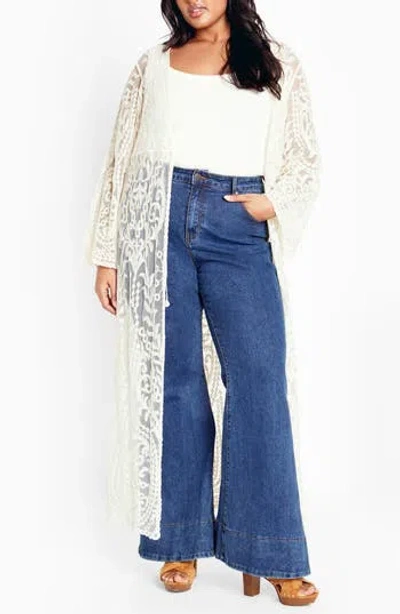 City Chic Pretty Lace Duster In Brown