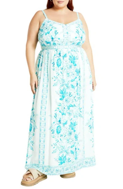 City Chic Pretty Thing Floral Maxi Dress In Seafoam
