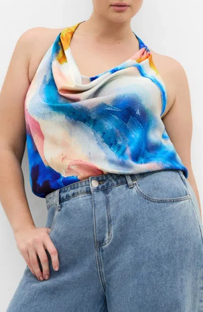 City Chic Print Cowl Neck Sleeveless Satin Top In Multi