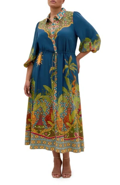 City Chic Print Long Sleeve Maxi Dress In Multi