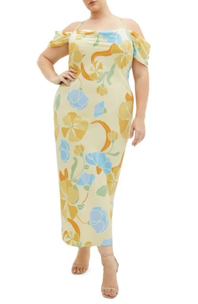 City Chic Print Off The Shoulder Maxi Dress In Butter Floral