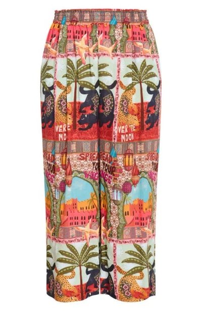 City Chic Print Smocked Waist Crop Pants In Multi