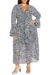 City Chic Print Tie Waist Long Sleeve Maxi Dress In Zebra