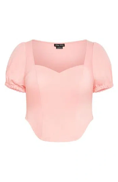 City Chic Puff Sleeve Corset Top In Pink
