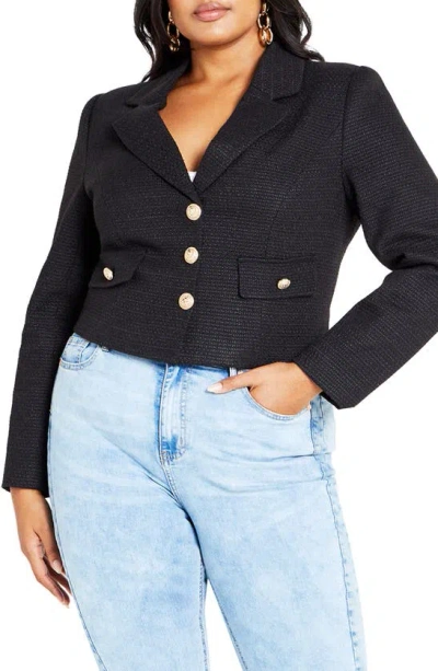 City Chic Regina Bouclé Crop Jacket In Black