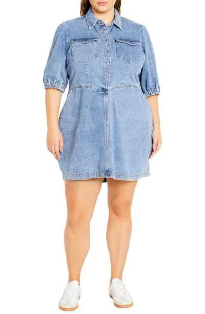City Chic Remi Denim Minidress In Light Wash