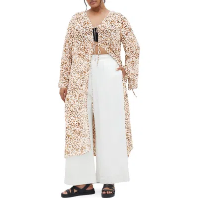 City Chic Remi Tie Front Longline Jacket In Neutral