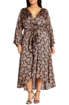 City Chic Remington Faux Wrap Maxi Dress In Brown