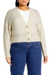 City Chic Remy Metallic Crop Cardigan In Neutral