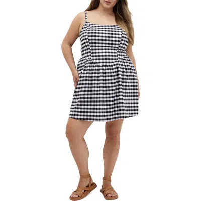City Chic Rena Check Sleeveless Minidress In Black Gingham