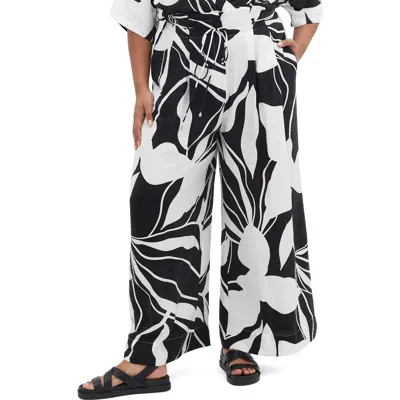 City Chic Resort Floral Print Wide Leg Pants In Palm Paradise