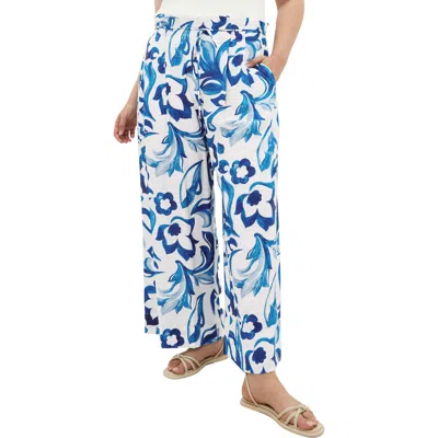 City Chic Resort Print Paperbag Waist Wide Leg Pants In Blue