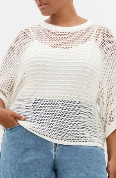 City Chic Resort Sheer Open Knit Top In Neutral