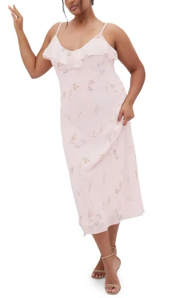 City Chic Ria Ruffle Neck Slipdress In Pink
