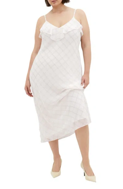 City Chic Ria Ruffle Neck Slipdress In White