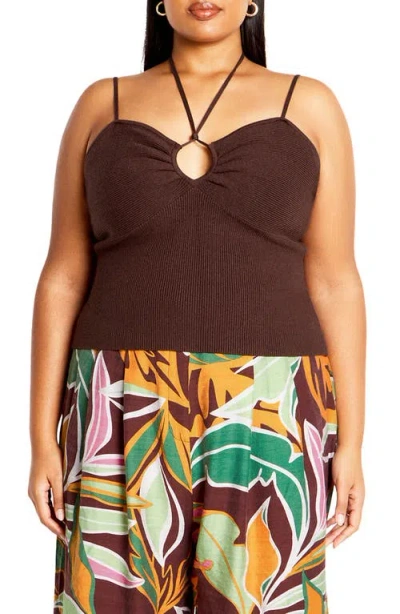 City Chic Rib Knit Tank Top In Brown