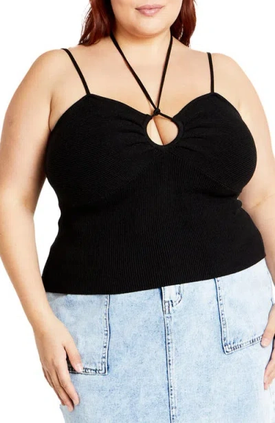City Chic Rib Knit Tank Top In Black