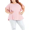 City Chic Romantic Mood Flutter Sleeve Top In Pink