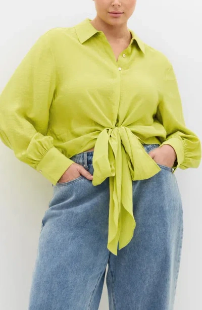 City Chic Rosa Tie Hem Button-up Shirt In Green