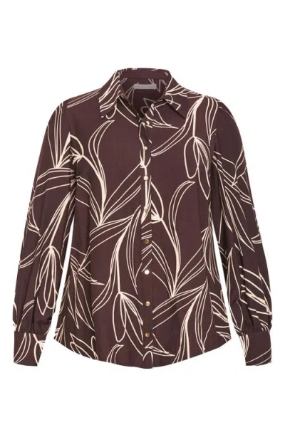 City Chic Rosabella Floral Button-up Shirt In Brown