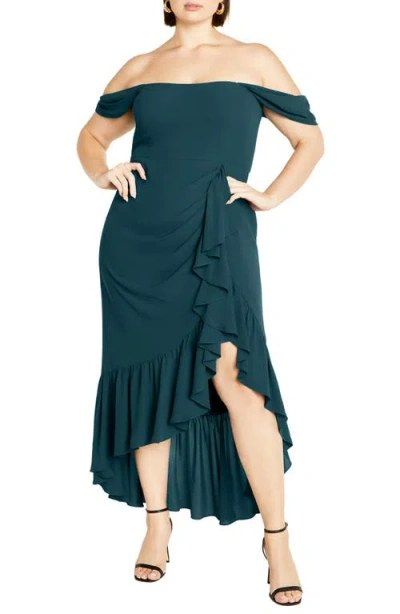 City Chic Rosabella Off The Shoulder Maxi Dress In Emerald