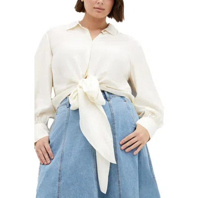 City Chic Rosabella Satin Shirt In Butter