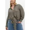 City Chic Rosabella Satin Shirt In Green