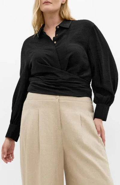 City Chic Rosabella Tie Hem Button-up Shirt In Black