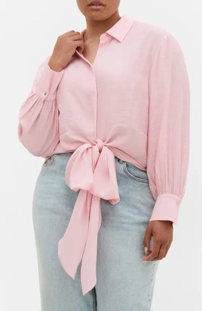 City Chic Rosabella Tie Hem Button-up Shirt In Pink