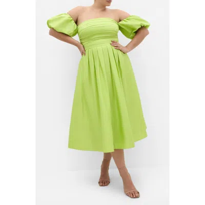 City Chic Rosalee Off The Shoulder Cotton Midi Dress In Green