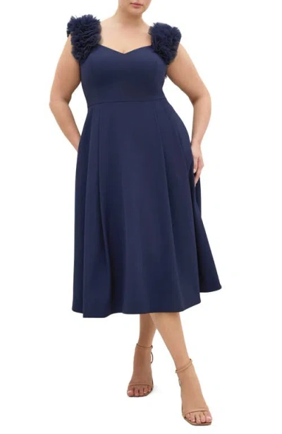 City Chic Roselyn Fit & Flare Stretch Crepe Cocktail Dress In Blue