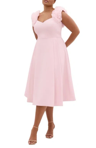City Chic Roselyn Fit & Flare Stretch Crepe Cocktail Dress In Pink