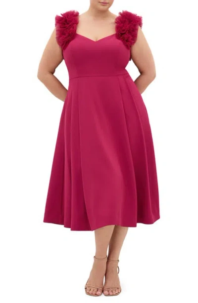 City Chic Roselyn Fit & Flare Stretch Crepe Cocktail Dress In Pink