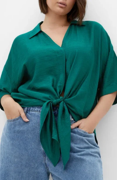City Chic Rosie Tie Front Top In Green