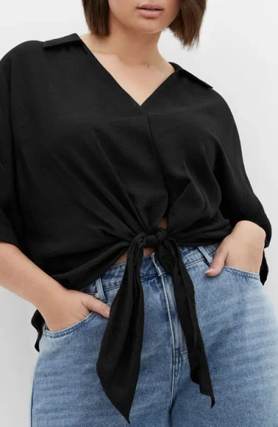 City Chic Rosie Tie Front Top In Black
