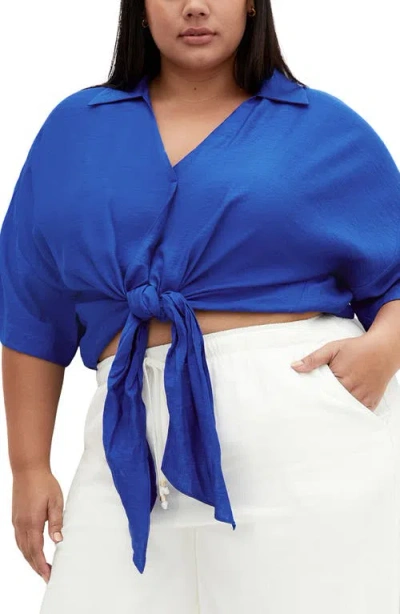 City Chic Rosie Tie Front Top In Cerulean