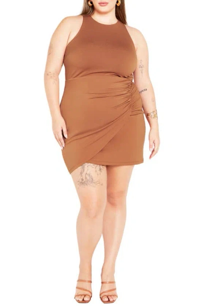 City Chic Roxie Ruched Sleeveless Dress In Gingerbread