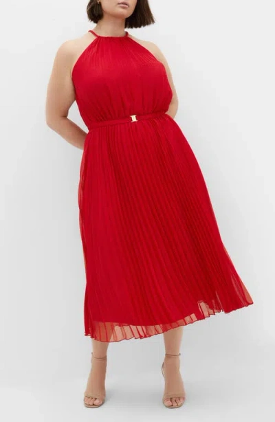 City Chic Ruby Pleated Halter Neck Midi Dress In Red