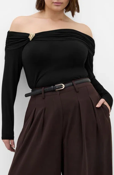 City Chic Ruched Off The Shoulder Top In Animal Print