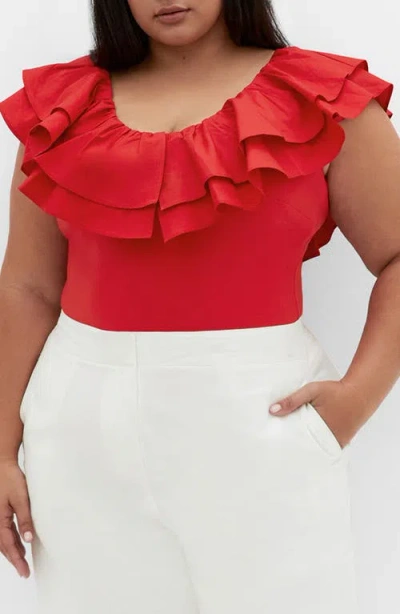 City Chic Ruffle Bodysuit In Red