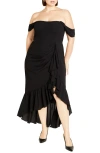 City Chic Rosabella Off The Shoulder Maxi Dress In Black