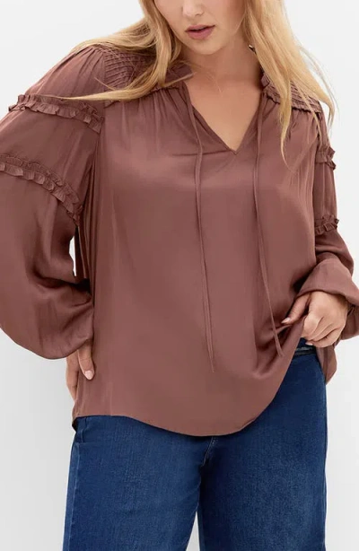 City Chic Ruffle Puff Sleeve<br />peasant Blouse In Purple