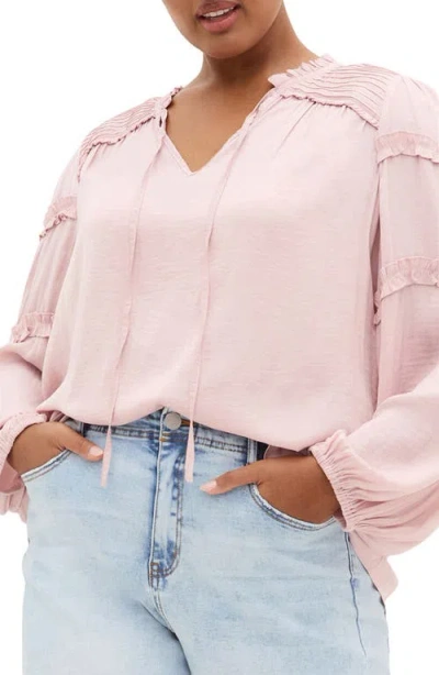 City Chic Ruffle Puff Sleevepeasant Blouse In Pink