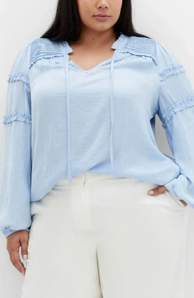 City Chic Ruffle Puff Sleevepeasant Blouse In Blue