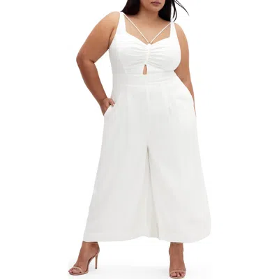 City Chic Ryann Cutout Sleeveless Jumpsuit In Ivory